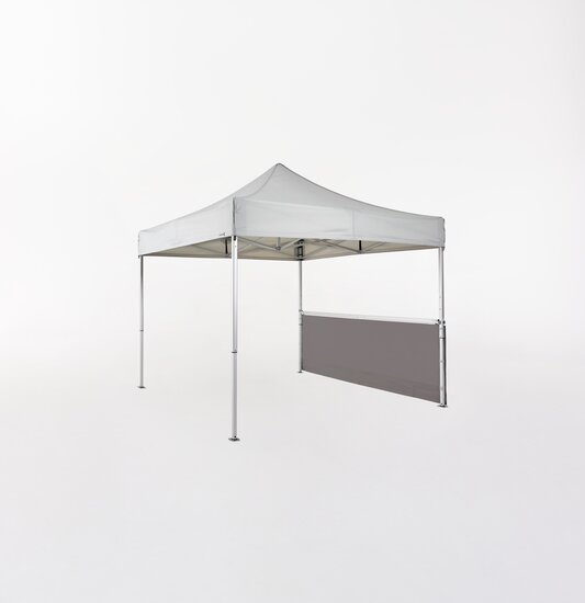 White Ecotent® pop-up gazebo with half sidewall made of recycled fabric in Stone colour.